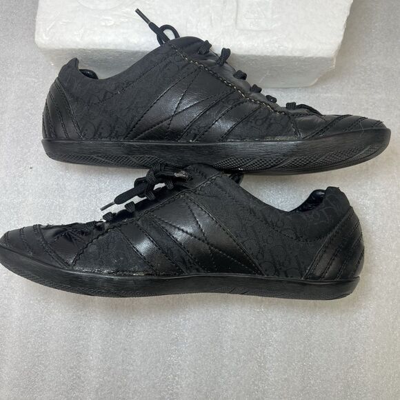 Christian Dior Vtg Trainers Low Black Leather Canvas Womens Sneaker Sz 37.5 US 7 - Picture 8 of 15